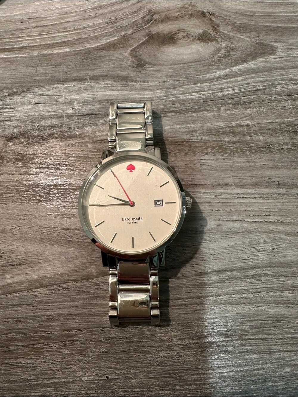 kate spade Silver-Tone Bracelet Watch with Ivory Dial and Pink Accent